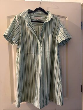 LOFT Mint Green and White Striped Blouse